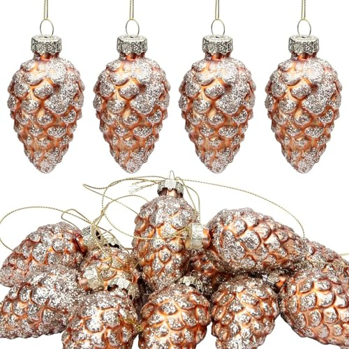 12 Stück Tannenzapfen Glas Ornamente – hängende Tannenzapfen Glas bemalte Tannenzapfen Kugel – Glitzer Weihnachten Tannenzapfen Anhänger für Weihnachtsbaum DIY Handwerk Herbst Thanksgiving Day