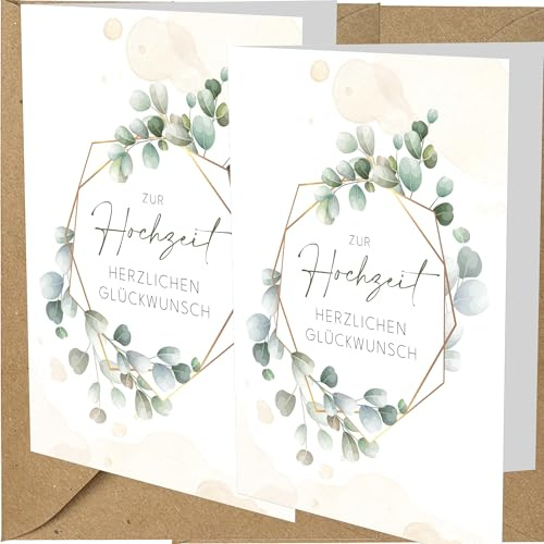 the lazy panda card company 2 x Natur Hochzeitskarte aus recycelten Materialien Karte Hochzeit - (2 Stück)