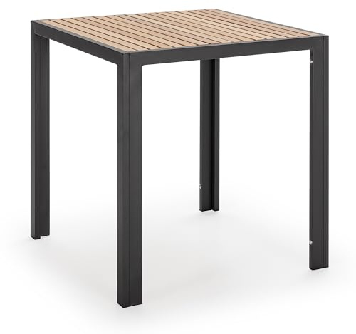 HOMN LIVING Mesa de Jardín Coral Cuadrada de Madera y Metal Negro, 70x70x72 cm