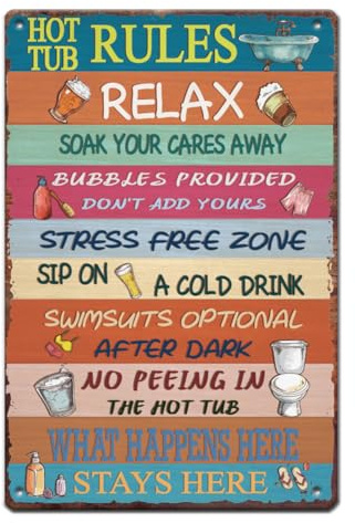 SUPERDANT Blechschild Badewannen Regeln Metallschild Entspannen Einweichen Vintage Deko Lustige Bad Retro Blechschilder Badewanne Wandkunst Metallschilder Deko Für Badezimmer Toilettenwand Dekor