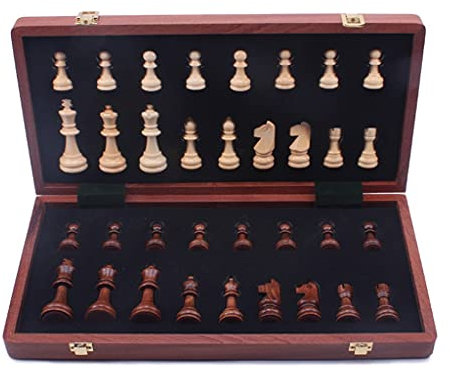 Schachspiel Internationales Schachspiel mit klappbarem Schachbrett aus Holz und klassischen handgefertigten Standardfiguren. Große Königshöhe: 10,5 cm/4 Zoll Internationales Schach Schach Schach