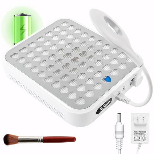 ANGNYA Colector de polvo de uñas con lámpara, ventilador de vacío recargable con cepillo de polvo, potente colector de polvo sin escobillas para esmalte de uñas de gel acrílico, perfecto para uso