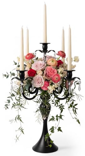 20''Tall Black Crystal Pendant Taper Candle Holders/Stylish Candle Stands/Candlesticks Holder/Candelabra for Home Decor, Weddings/Parties/Elegant Dining Table Centerpiece (1, Black, 5 Arm)