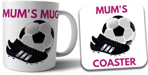 AK Giftshop Mum's Football Mug and Coaster Set, Mum Gift, Coffee Tea Cup