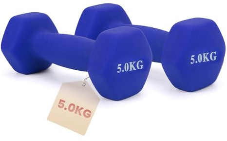HCT STYLE Juego de 2 Mancuernas de 5 kg, Hexagonales, 10 kg en Total