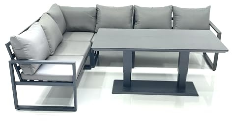 FMSGarden Aluminum Outdoor Garden Furniture Set Corner Sofa Adjustable Rising Lifting Dining Table Sets Dark Grey