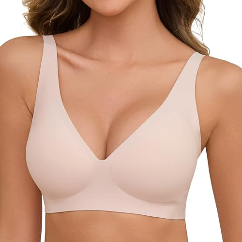 Nadeer Reggiseno Senza Ferretto Donna Reggiseni Senza Cuciture Push Up Scollo a V Bralette Basic Comodo Imbottito con Cinghie Regolabili(Rosa,L)
