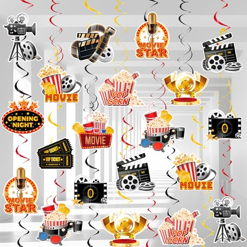 Decoración Noche de Cine, 57pcs Set de Decoración Fiesta Películas - Decoración en Espiral de Fiesta Temática Cine para Fiesta Noche de Cine