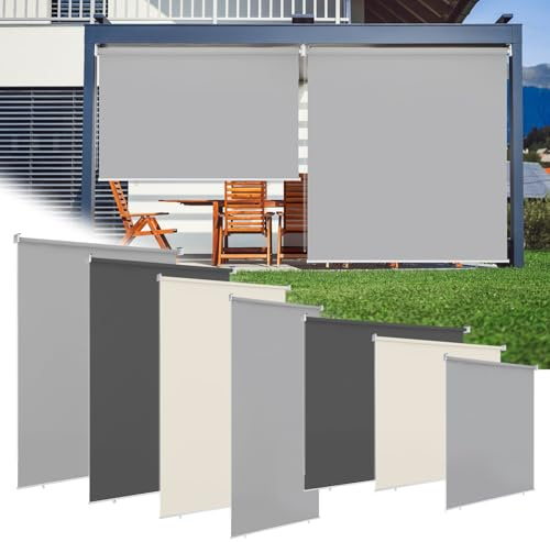 Ollewiellan Tenda da sole verticale 180 x 240 cm, tenda da sole per balcone, tenda a rullo protezione dal vento, tenda laterale,resistente alle intemperie, Grigio Chiaro