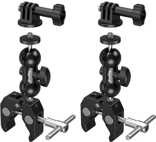 SMALLRIG Super Camera Clamp Mount 2-Pack, Double Ball Head Magic Arm Adapter, Fence/Desk/Tripod Mount for Monitor/Light/Camera, for Insta360, for Gopro, for Osmo Pocket 3-5321