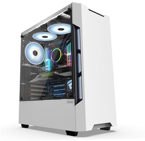 Caja De Computadora De Torre Media ATX/M-ATX/ITX, Caja De Computadora De Escritorio, Soporte De GPU Vertical, Panel Lateral De Vidrio Templado(White)