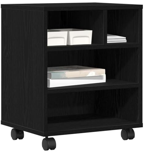 vidaXL Druckerständer Schwarz Eichen-Optik 41 x 32 x 48 cm, Moderner Druckerständer fürs Büro, kompaktes Design, praktischer Stauraum auf Zwei Ebenen, clevere Arbeitsplatzhilfe