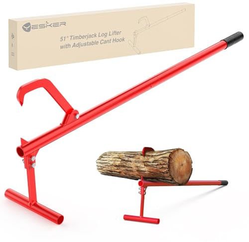 Yesker 51 Cant Hook for Log Roller Logging Tools with Adjustable Steel Cant Hooks Rubber Grip Heavy Duty Timberjack Log Lifter Mover Jack Firewood Tools for Rolling Raising up to 15 Diameter, Red