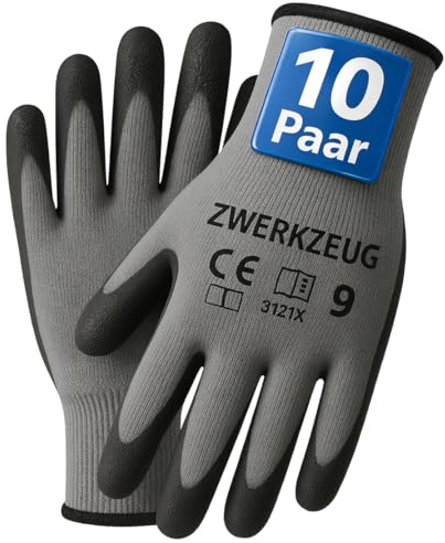 ZWERKZEUG 10 Paar Warme Arbeitshandschuhe für kalte Tage - Winter Bauhandschuhe mit Latex-Beschichtung - Thermo-arbeitshandschuhe Abriebfest - Herren Sicherheitshandschuhe (Allround, 10-XL)
