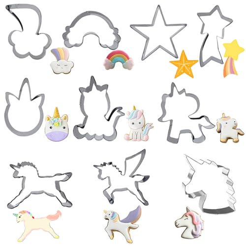 Guyode 10 Piezas Cortapastas para Galletas, Juego de Cortadores de Galletas Unicornio, Cortadores Gallet Acero Inoxidable, Juego de Cortadore de Repostería, Juegos Cortadore Gallet para Niño