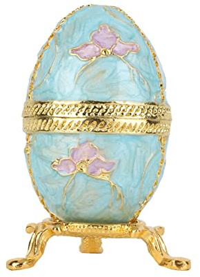Sorandy Enameled Easter Egg Box, Vintage Jewelry Organizer, Trinket Box, Easter Egg Design Enamel Painting Zinc Alloy with Beautiful Pattern for Decoration