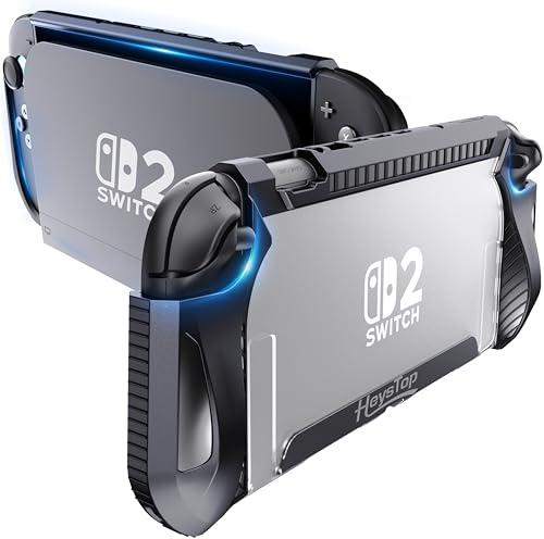 HEYSTOP Coque de Protection pour Nintendo Switch 2 Dockable Housse de Protection en TPU pour Console Nintendo Switch 2 et Poignées avec Capuchons pour Joysticks avec Verre Trempé Switch 2