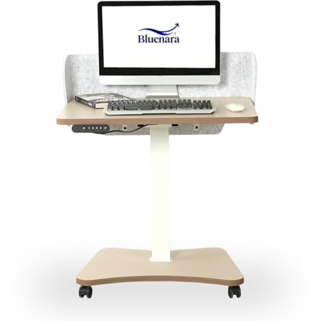 Bluenara – Höhenverstellbarer Schreibtisch elektrisch mit Rollen, 80x60 cm Stehpult mit USB-C – Höhenverstellbarer Computertisch fürs Homeoffice, Hellbraun