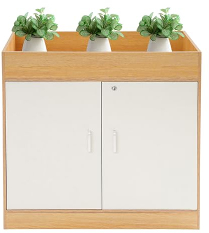 HUOMMGS Kleiner Aktenschrank Abschließbar Büroschrank 3 Schicht Gartenschrank mit 2 Türen Bodenmontage Outdoorschrank mit 2 Schlüssel Aufbewahrungsschrank Beistellschrank 80x40x80cm (Kirschholzfarbe)