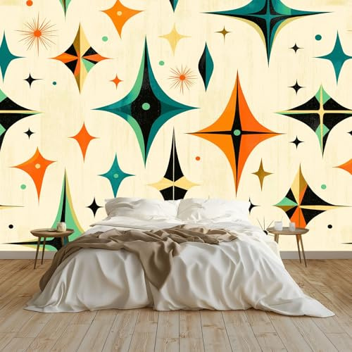 Moda Art Papel Tapiz Formas Geométricas Retro Medievales Arte Mural de Papel Pintado 350x256 cm Fotomural Decoración de Papel Tapiz Fondo de Pared de Tv de Fotografía, Beige