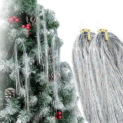 5000 Strands Silver Tinsel,Christmas Tree Decorations Tinsel Garland Iridescent Tinsel Foil Fringe Icicles Tinsel Curtain for Christmas Tree Decor,Hair Decor,Birthday Party Supplies