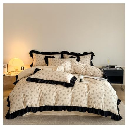TRQQWEQQ Set Di Biancheria Da Letto 4-Pezzi 100% Cotone Morbido Taglia Single 160x200cm Copripiumino Respirante A Cerniera Lenzuolo E Fazzoletti Inclusi(B,King-XL/200cm)