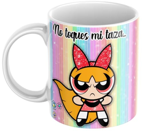 newseny Taza Supernenas “No Toques Mi Taza” – Pétalo, Burbuja y Cactus – Regalo Divertido Fans de Dibujos Animados – Cerámica 330 ml Apta Microondas y Lavavajillas (Supernena Petalo)