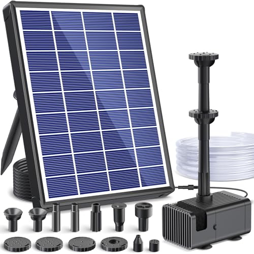 POPOSOAP Solar Pond Pump Fountain, 6.5W Solar Water Pump with Upgraded Dry-Run Protection & Double-Layer Nozzles 5Ft Tubing for Pond, Bird Bath, Backyard Water Feature
