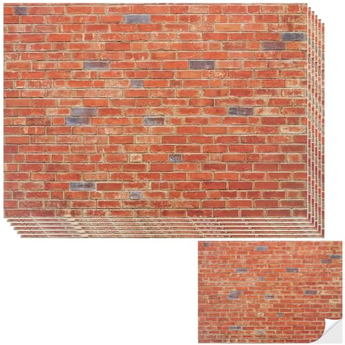 UHOMENY 6Sheets Self-Adhesive Dollhouse Wall Cladding Miniature Roof Tiles Dolls House Wallpaper Accessories Miniature Landscape Decorative Stickers for DIY Craft,21×29cm (Red brick color)