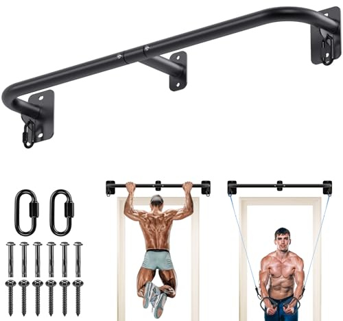 SELEWARE Barra de dominadas para pared, barra de dominadas, montaje en pared, multifuncional, marco de puerta, montaje en techo, barra de dominadas para puerta con gancho de banda de resistencia