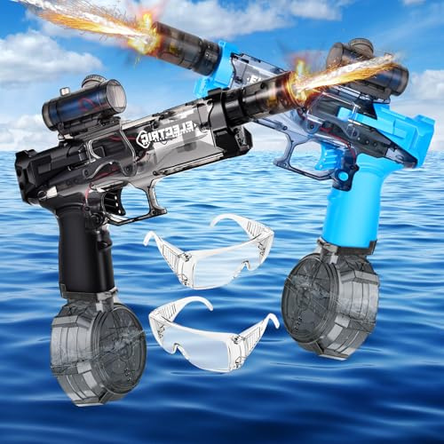 JONRRYIN Elektrische Wasserpistole, Große Kapazität Wasserpistole mit Sound- und Lichteffekten, Automatische Wasserpistole für Erwachsene Kinder, Sommer Wasserspielzeug Für Pool (Blau+Schwarz)
