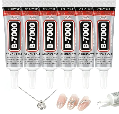 6Pcs B-7000 Super Glue 15ML Clear Adhesive, Multi Purpose Waterproof B7000 Glue for Jewellery Nail Art Phone Glass Metal Wood Fabric Repair, Transparent Glue for Bedazzling Crafts DIY Supplies