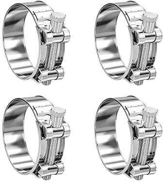 4PCS Heavy Duty T-Bolt Hose Clamps, Adjustable 48-51mm, 304 Stainless Steel Pipe Clips, High Pressure Exhaust Clamps for Automotive, Plumbing & Industrial Use