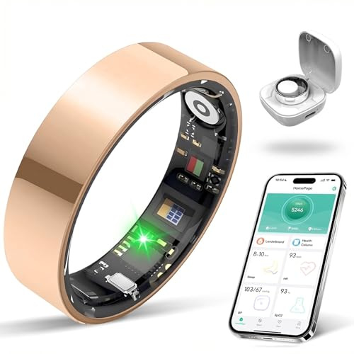 DAKIYVN Smart Ring, Wearable Health Monitor & Fitness Tracker for Men and Women, Air-Light Wireless Monitoring Device for Workout, Sleep and Heart Rate (golden, 10)