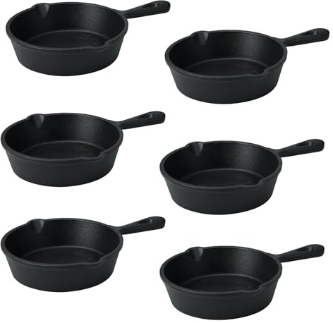 Carousel Home Set of 6 Cast Iron Tapas Pans, 12cm Mini Frying Pan Skillets with Pouring Spouts, Oven to Table Mini Cast Iron Dishes
