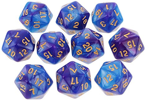 D DOLITY 10er-Set 20 Seitige D20 Dice Mehrseitige Würfel Spielwürfel für Brettspiel - Blau Lila