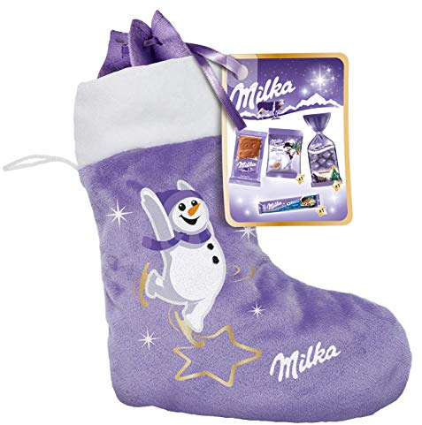 Milka Stiefel 1 x 196g, Milka Schokolade im Milka Weihnachtsstiefel, Zwei zufällige Designs