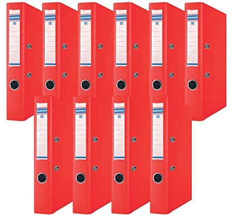 DONAU Cartelline portadocumenti ad anelli, formato DIN A4, 5 cm, 10 pezzi, colore blu navy, con copertina in plastica in PP/cartoncino, colore: rosso