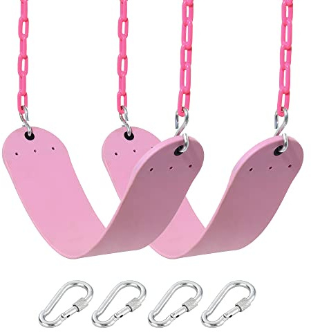 2 Pack Pink Swings Seats Heavy Duty 66 Inches Chain Plastic Coated - Playground Swing Set Accessories Replacement with Snap Hooks (Pink)