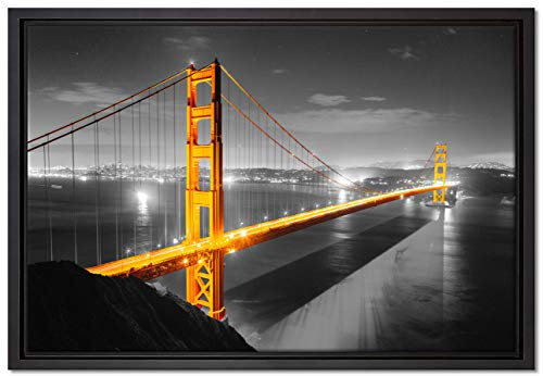Pixxprint riesige Golden Gate Bridge Leinwandbild 60x40 cm im Bilderahmen, Wandbild, Schattenfugenrahmen, Kein Poster
