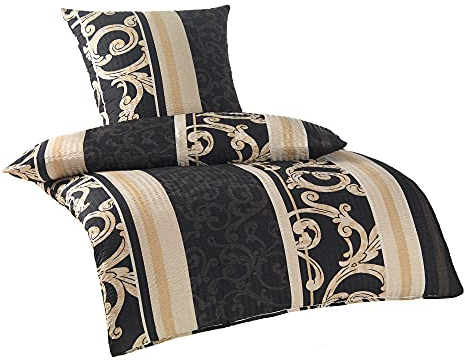 BaSaTex Seersucker Microfaser Bettwäsche Set Bügelfrei | 135x200 cm + 80x80 cm | 100% Polyester Mikrofaser | Reißverschluss | Aurel