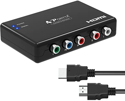Portta Component to HDMI Converter with HDMI Cable, RGB 5 RCA YPbPr to Video Converter, Support 1080p 60Hz for PS2 PS3 Xbox 360