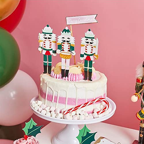 Club Green Nutcracker 4-Piece Christmas Cake Toppers, Red and Green Plastic, Merry Christmas and Nutcracker Figures
