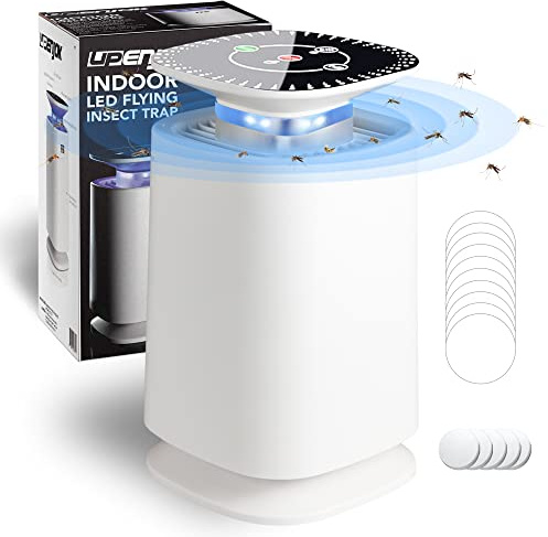 Upenjok Piège à mouches d'intérieur – Tueur pour moustiques, moucherons, mouches des fruits, mites – Piège sans zapper pour la maison avec 10 planches de colle forte et 5 leurres de moustiques (blanc)