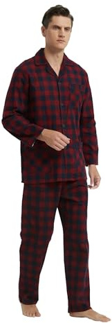 Global Herrpyjamas flanell, lång herrpyjamas set i bomull, herr tvådelade nattkläder, vardagsklädsel pyjamasbyxor långa elastiska band och dragsko, L