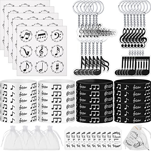 Deekin 187 pezzi di bomboniere musicali a tema musicale forniture | Braccialetto in silicone con note musicali, portachiavi con note in metallo, etichetta rotonda, etichetta di ringraziamento