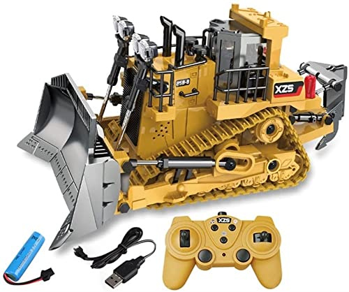 ZFHTAO 1/50 Caricatore Frontale Cingolato Rc Bulldozer Camion Trattore Pala in Lega, Luci, Suono Di Simulazione Telecomando Veicoli da Costruzione Trattore Giocattolo 2.4 Ghz Wireless Rc Camion per il