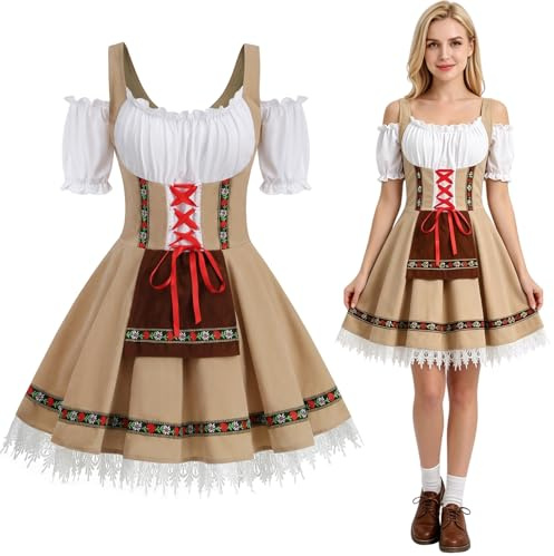 maxToonrain Oktoberfest-outfit för kvinnor, tysk, öl, bayersk, traditionell, kortärmad, sammet, halloween-dräkt, hembiträde, klänning för kvinnor