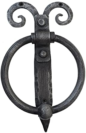 Living Ideas Türklopfer aus Metall, handgeschmiedet, Schmiedeeisen, Hardware, Türklopfer, handgefertigt, rustikaler Türklopfer, klassisches Design, Schwarz