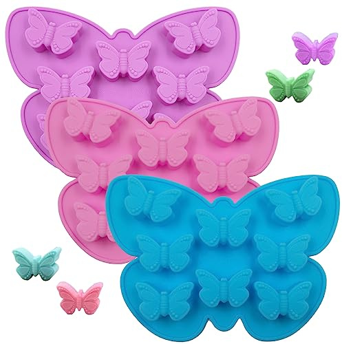 YuCool 3 Stück Schmetterlingsformen aus Silikon, antihaftbeschichtet Silikonform Schmetterling, Silikonformen Gießformen Schmetterling für Schokolade, Seife, Eiswürfel, Rosa, Blau, Lila